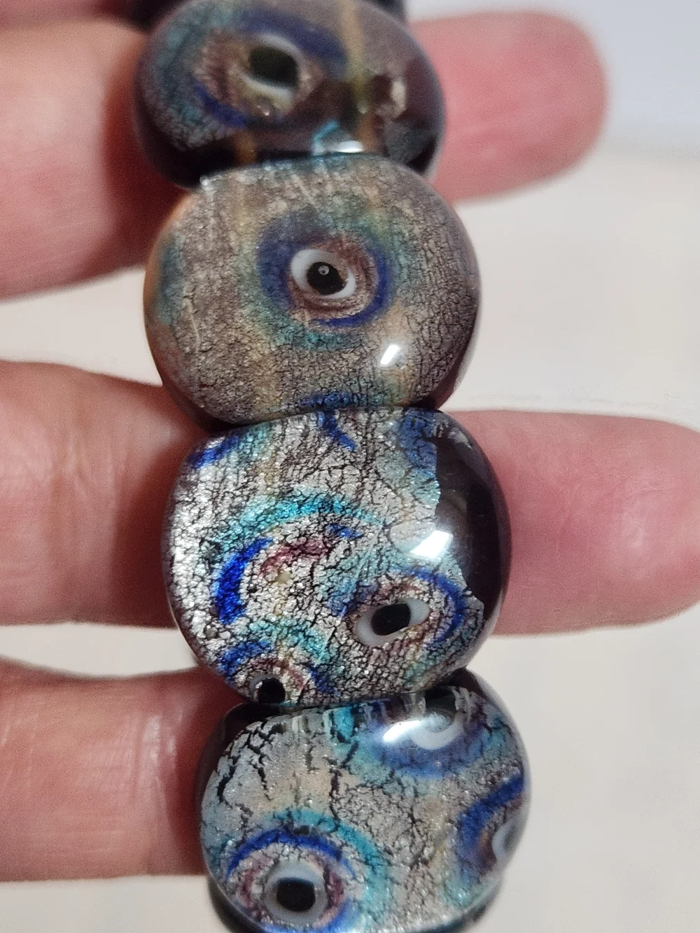 Murano Glass Blue Silver Brown Stretch Bracelet